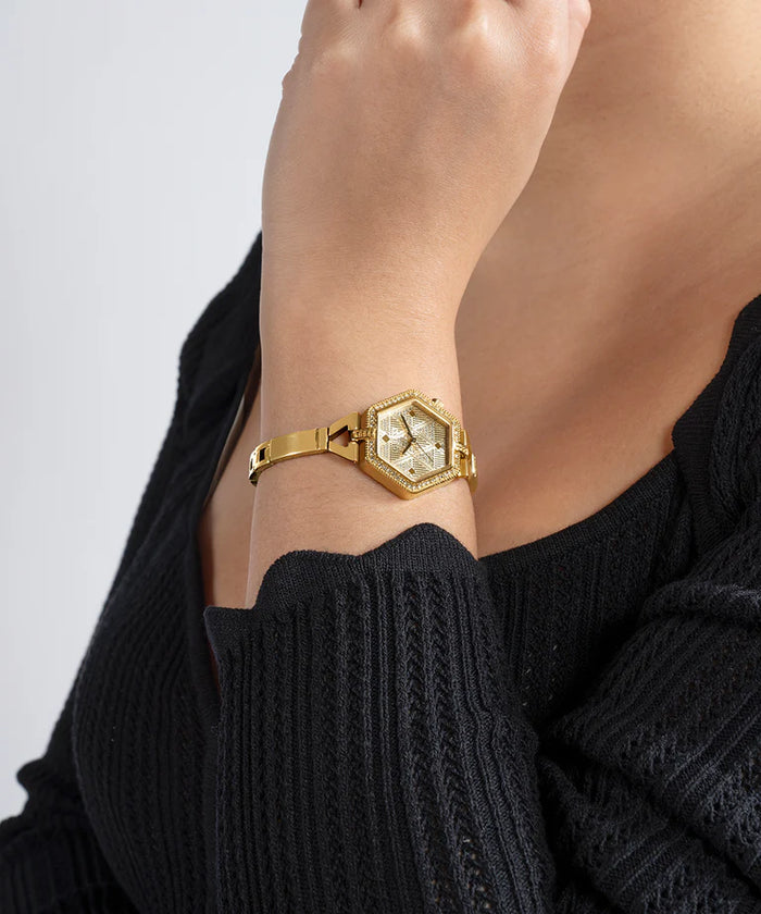 Guess GW0680L2 Women’s Gold Stainless Steel Watch – 28mm Hexagon Analog with Crystal Details
