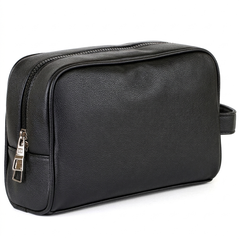 Tommy Hilfiger Polished Black Men’s Pouch With Monogram Pattern