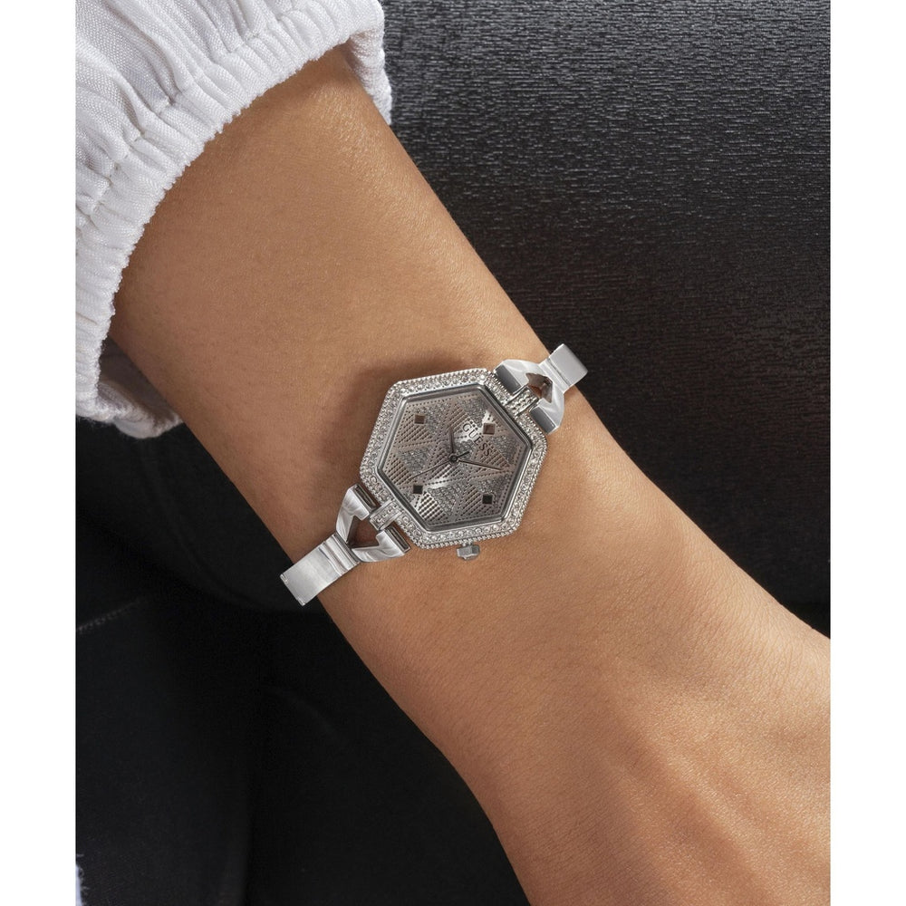 Guess GW0680L1 Women’s Silver Stainless Steel Watch – 28mm Hexagon Analog with Crystal Details