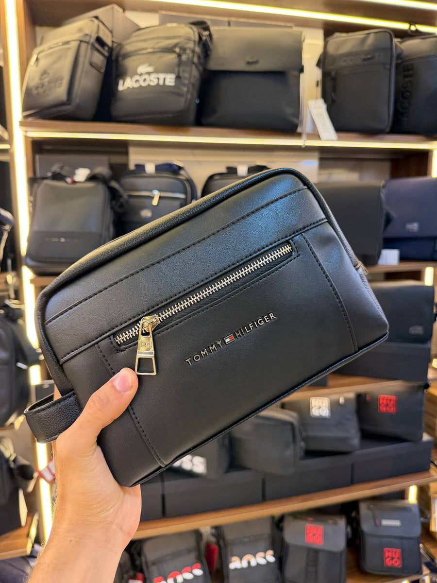Tommy Hilfiger Black Leather Handbag For Men