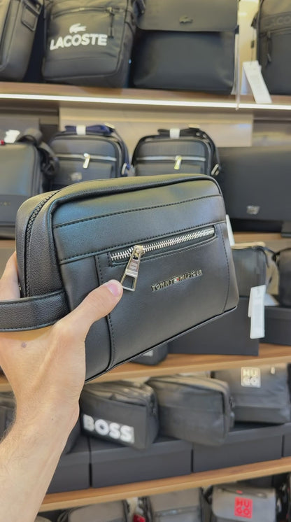 Tommy Hilfiger Black Leather Handbag For Men