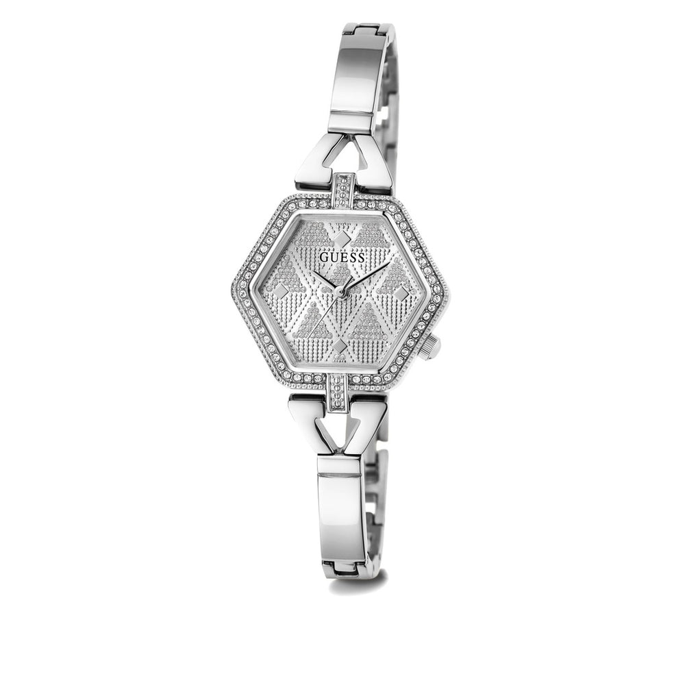 Guess GW0680L1 Women’s Silver Stainless Steel Watch – 28mm Hexagon Analog with Crystal Details