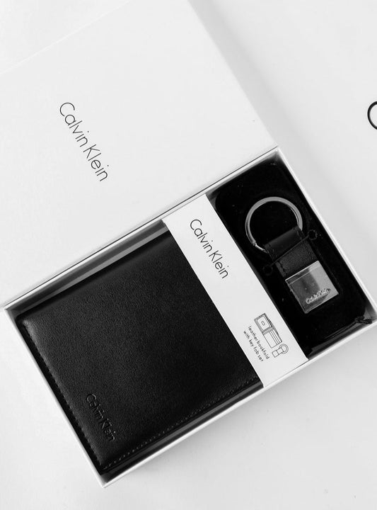 CK Black Leather Wallet-Keychain Set For Men