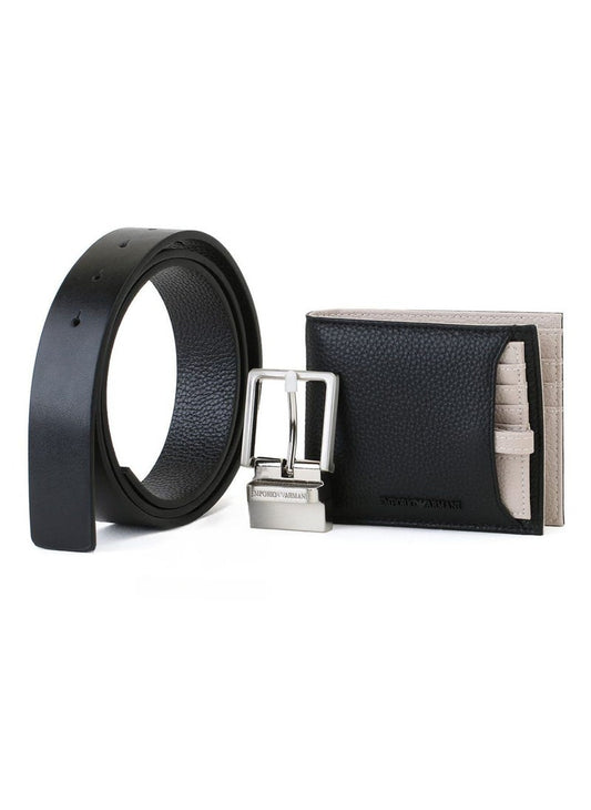 EA Black Leather Wallet-Belt Set For Men