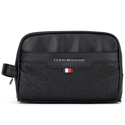 Tommy Hilfiger Polished Black Men’s Pouch With Embossed Flag Detail