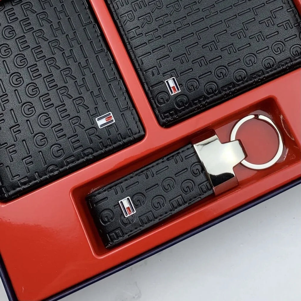 Tommy Hilfiger Men’s 3-Piece Set: Leather Wallet, Card Holder & Keychain
