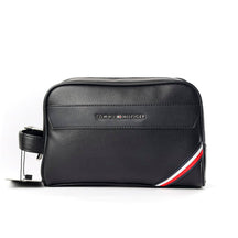 Tommy Hilfiger Polished Black Men’s Pouch With Corner Stripe