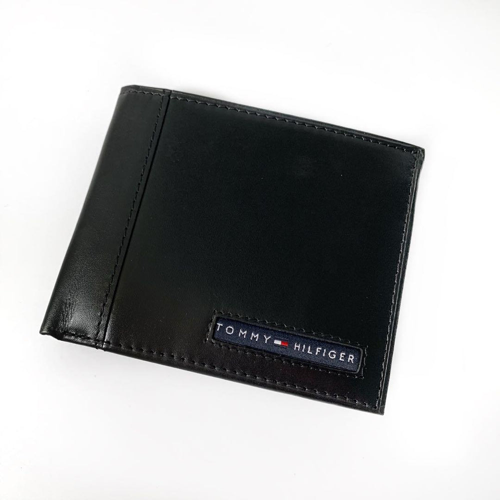 TH Black Leather Bifold Wallet For Men