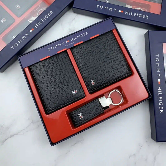 Tommy Hilfiger Men’s 3-Piece Set: Leather Wallet, Card Holder & Keychain
