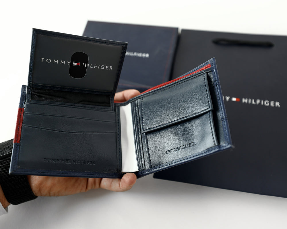 TH Navy Leather Bifold Wallet For Men