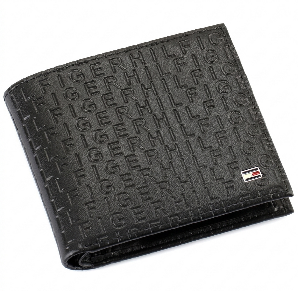 Tommy Hilfiger Men's Embossed Logo Leather Wallet - Black