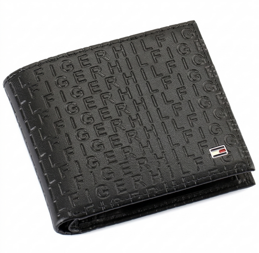 Tommy Hilfiger Men's Embossed Logo Leather Wallet - Black