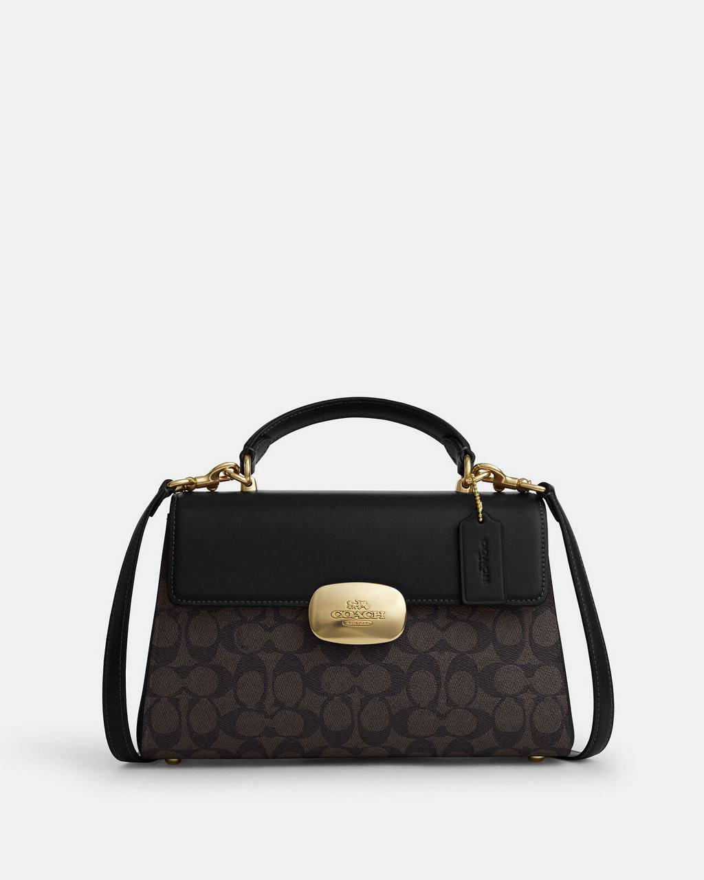 حقيبة "كوتش" (Coach) اليدوية الفاخرة - تصميم Signature Canvas مع قفل معدني ذهبي