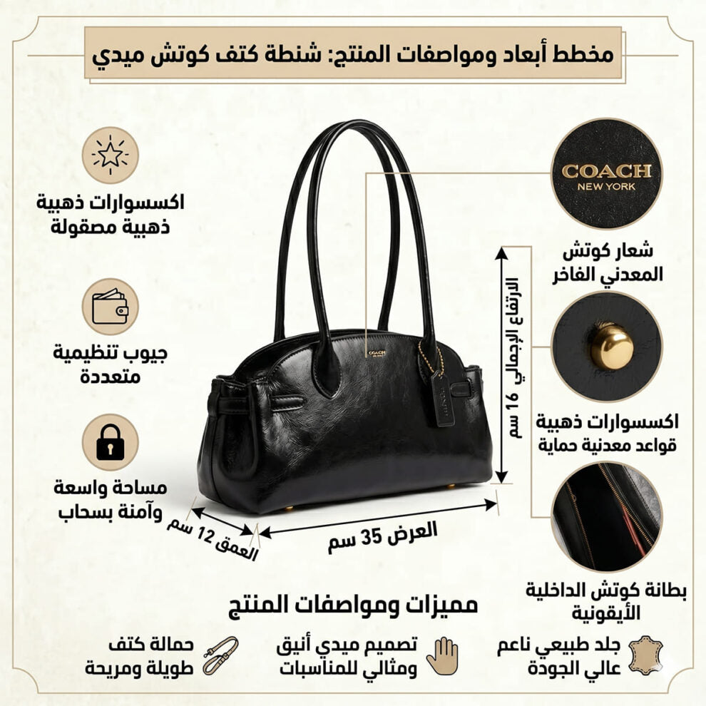 حقيبة كتف نسائية سوداء من كوتش CCM57 B4 BK