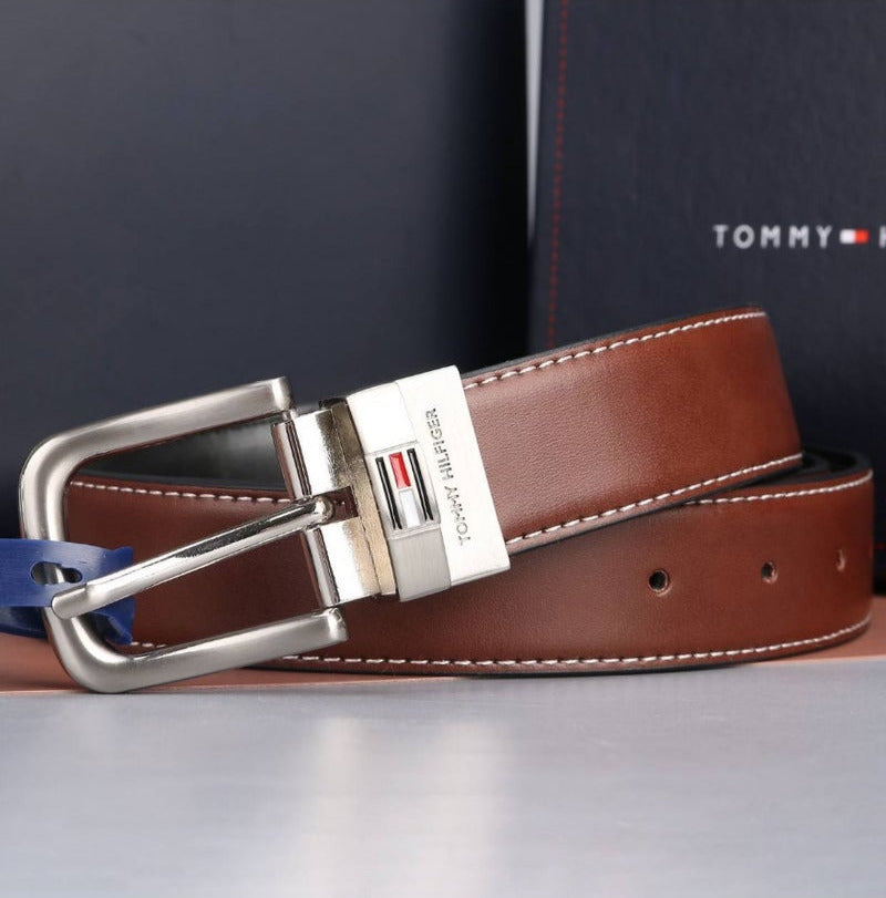 TH Brown Leather Wallet-Belt Set For Men