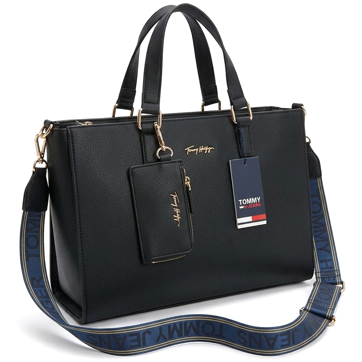 حقيبة "تومي هيلفيغر" (Tommy Hilfiger) الأصلية - تصميم "توت" بلمسة عصرية مع محفظة إضافية (أسود)