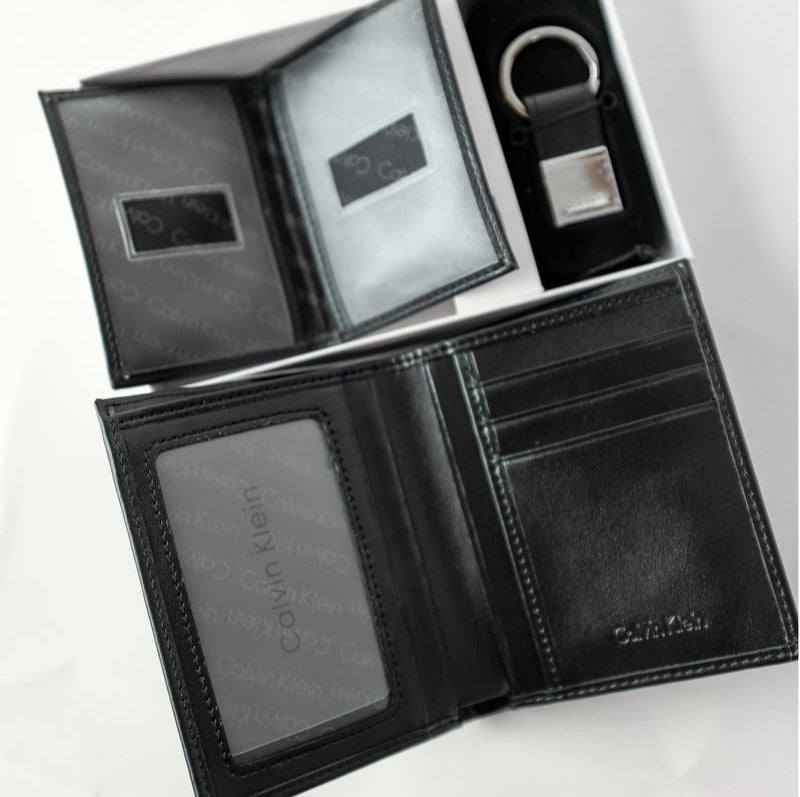 CK Black Leather Wallet-Keychain Set For Men