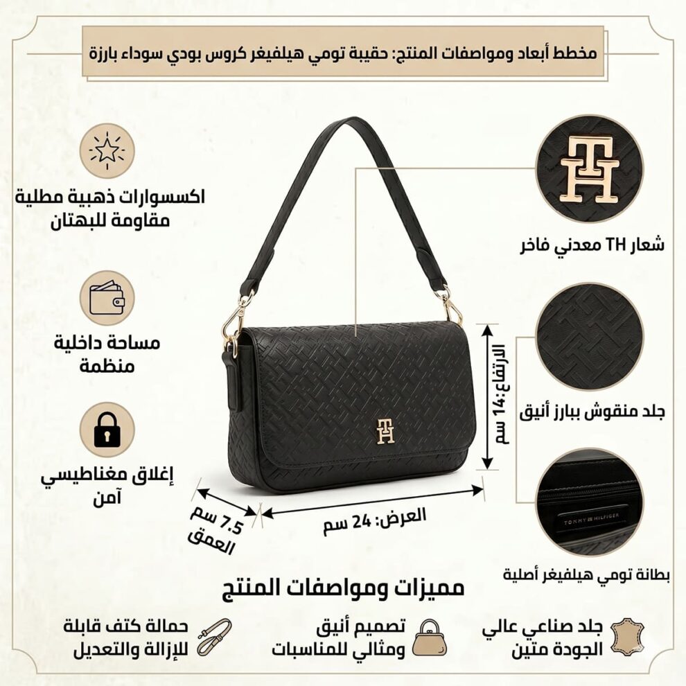 حقيبة كروس بودي سوداء من تومي هيلفيغر للنساء Aw0Aw18002