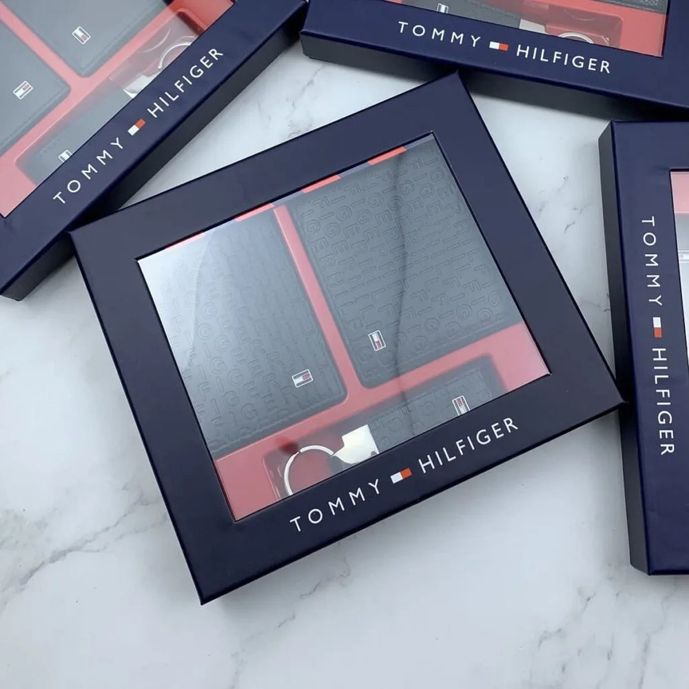 Tommy Hilfiger Men’s 3-Piece Set: Leather Wallet, Card Holder & Keychain