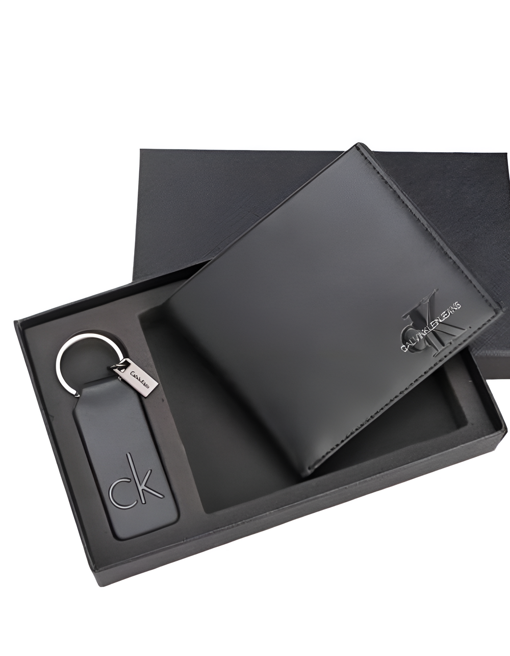 CK Black Leather Wallet & Keychain Set For Men