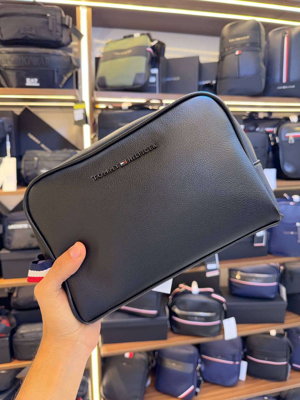Tommy Hilfiger Black Leather Handbag For Men