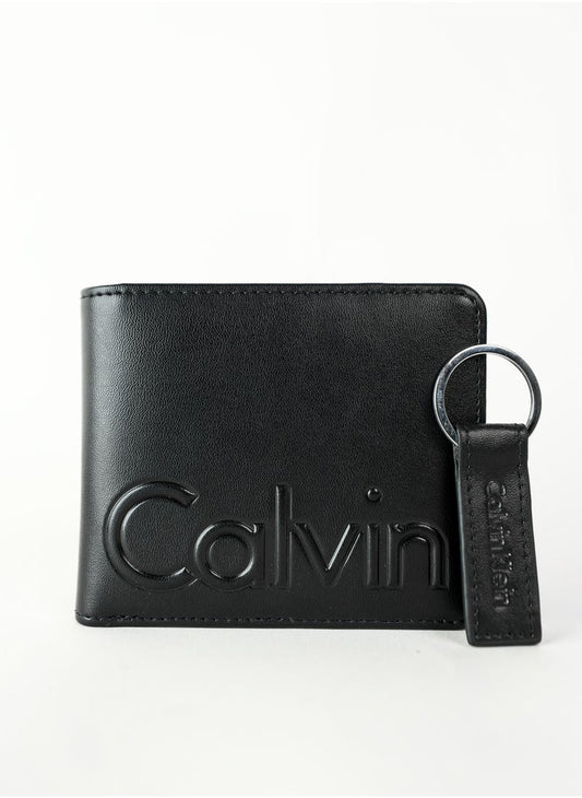 CK Black Leather Wallet-Keychain Set For Men