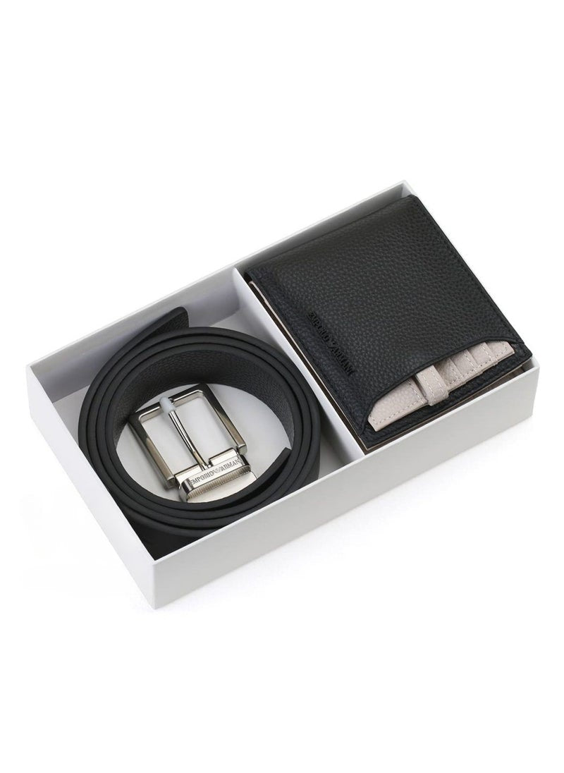 EA Black Leather Wallet-Belt Set For Men