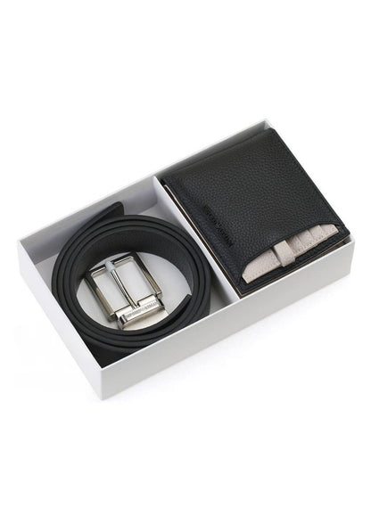 EA Black Leather Wallet-Belt Set For Men