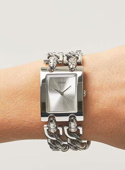 Guess W1117L1 Women’s Watch – Silver Stainless Steel Bracelet & Rectangular Dial | 30mm Quartz Elegant Timepiece