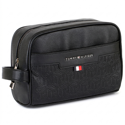 Tommy Hilfiger Polished Black Men’s Pouch With Embossed Flag Detail