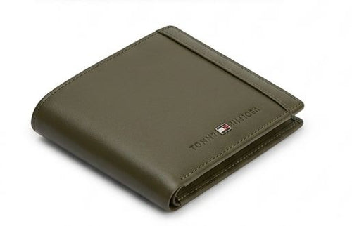 Tommy Hilfiger Men's Leather Bi-fold Wallet - Olive Green