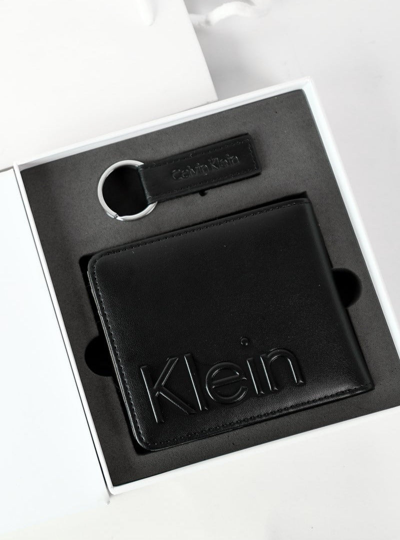 CK Black Leather Wallet-Keychain Set For Men
