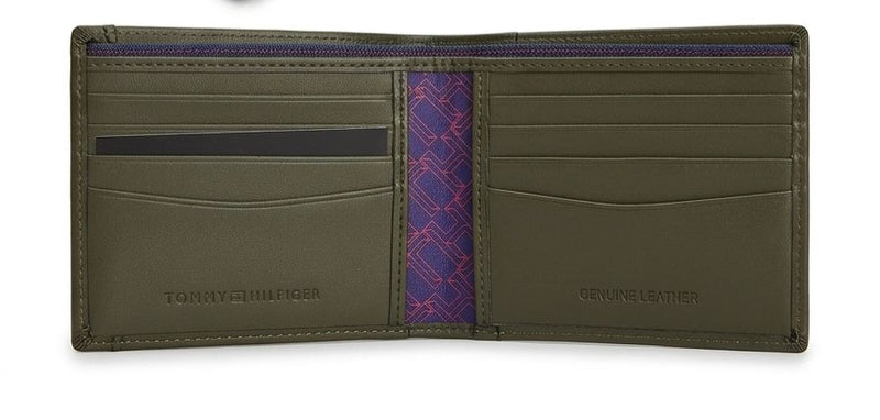 Tommy Hilfiger Men's Leather Bi-fold Wallet - Olive Green