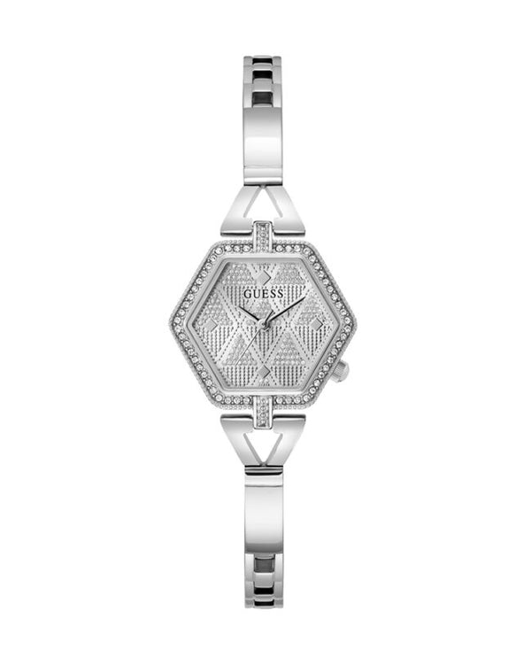 Guess GW0680L1 Women’s Silver Stainless Steel Watch – 28mm Hexagon Analog with Crystal Details