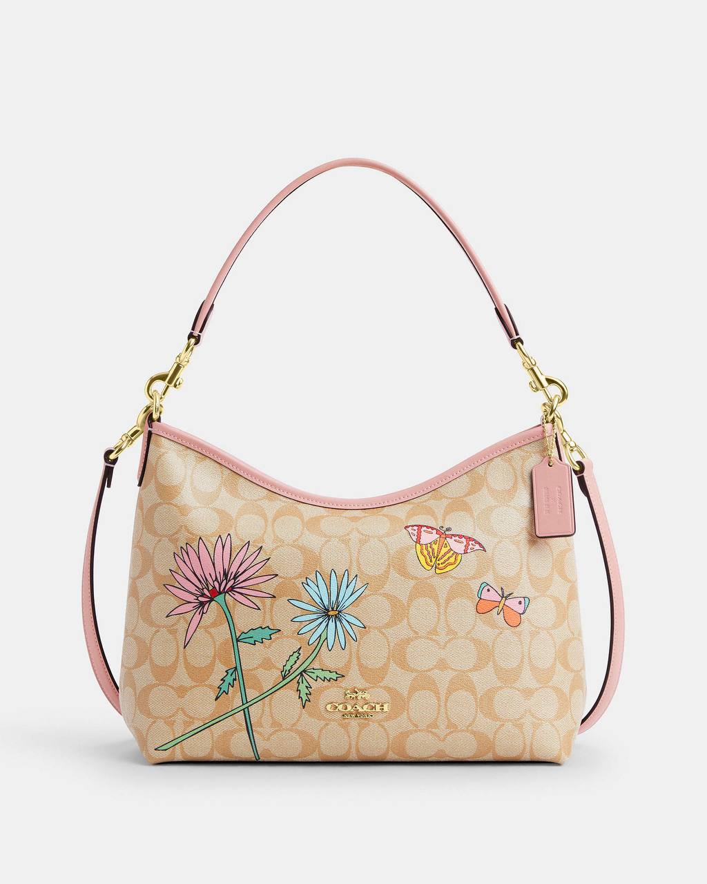 حقيبة "كوتش" (Coach) هوبو - تصميم Signature Canvas بنقشة الزهور والفراشات المميزة