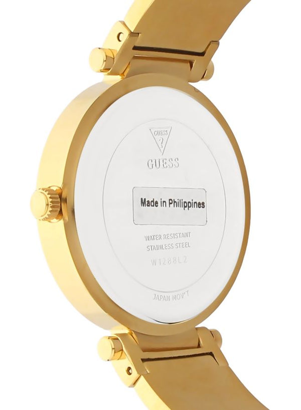 GUESS Women’s Aurora W1288L2 Gold-Tone Stainless Steel Watch – Crystal Bracelet & Glitter Dial, 36mm