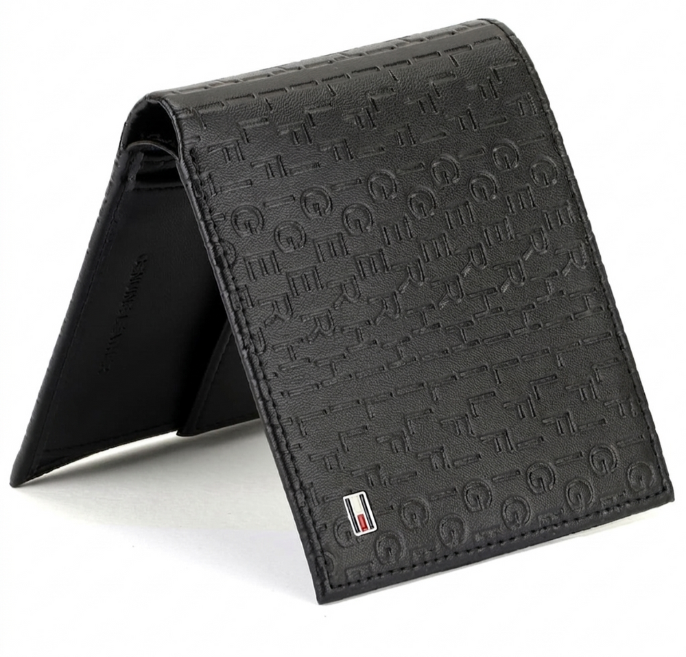 Tommy Hilfiger Men's Embossed Logo Leather Wallet - Black