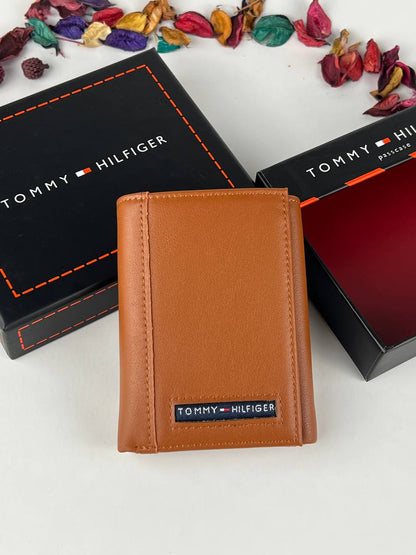 محفظة Tommy Hilfiger رجالي ثلاثية جلد طبيعي -جملي