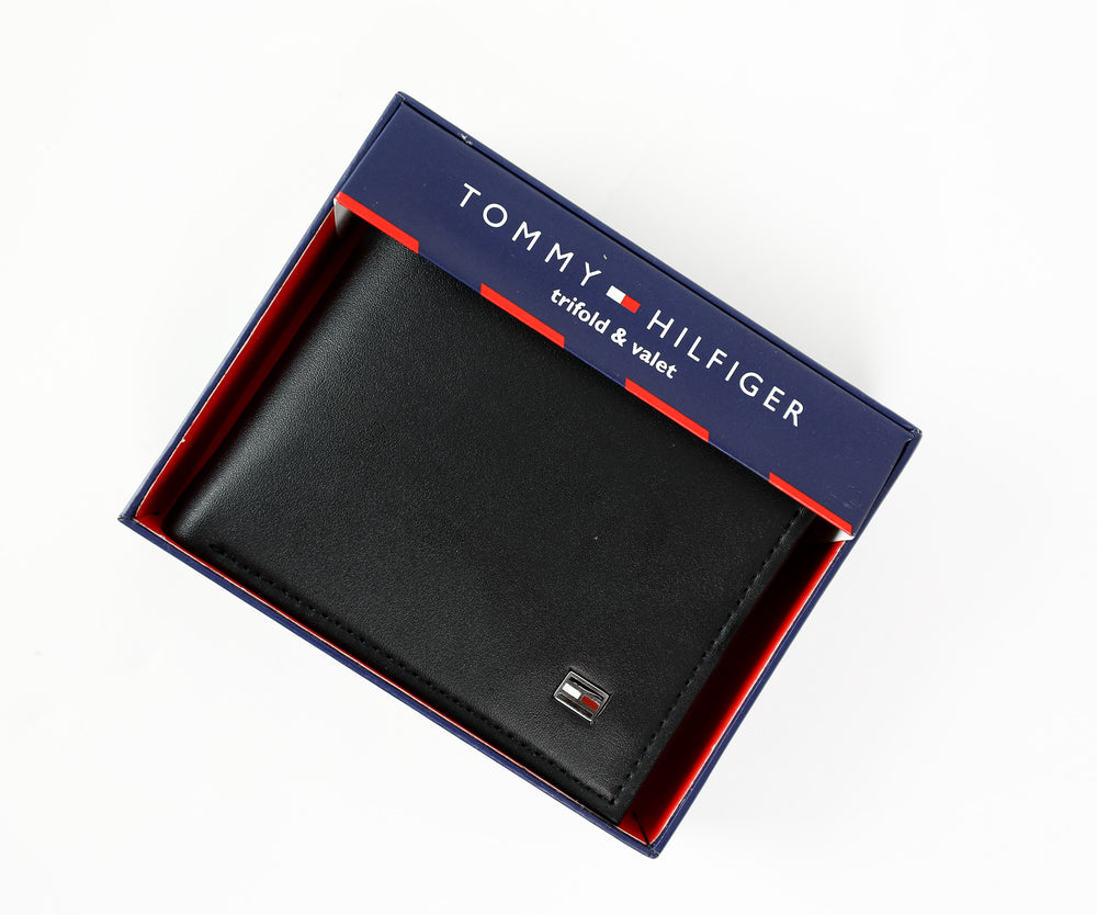 TH Black Leather Wallet For Men