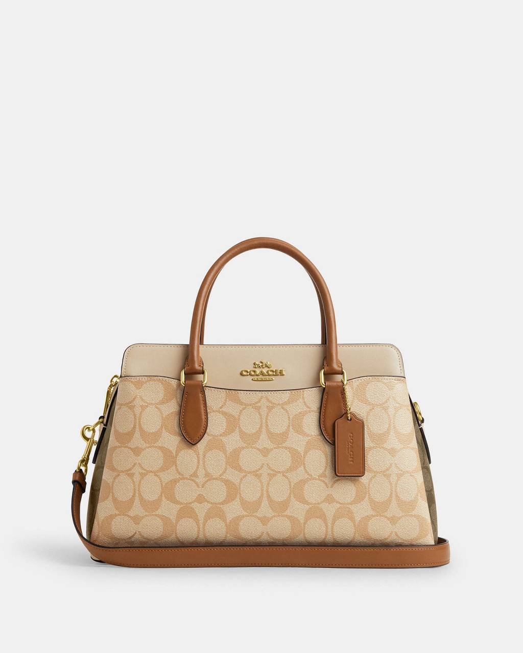 شنطة Coach Signature Satchel – Beige & Tan (original)