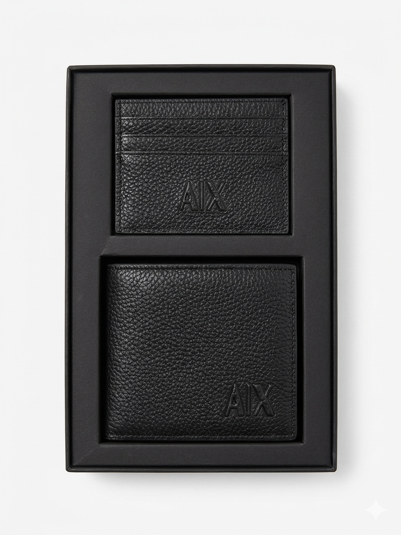 A|X Men's Set: Leather Wallet & Matching Card Holder