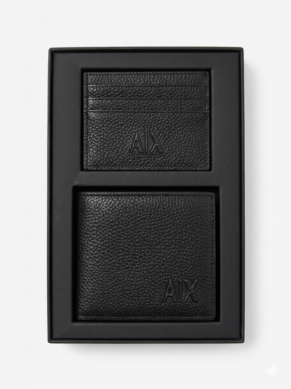 A|X Men's Set: Leather Wallet & Matching Card Holder