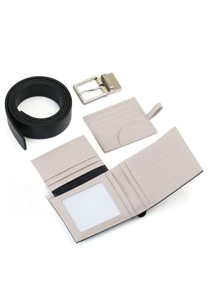 EA Black Leather Wallet-Belt Set For Men