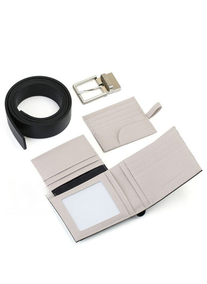 EA Black Leather Wallet-Belt Set For Men