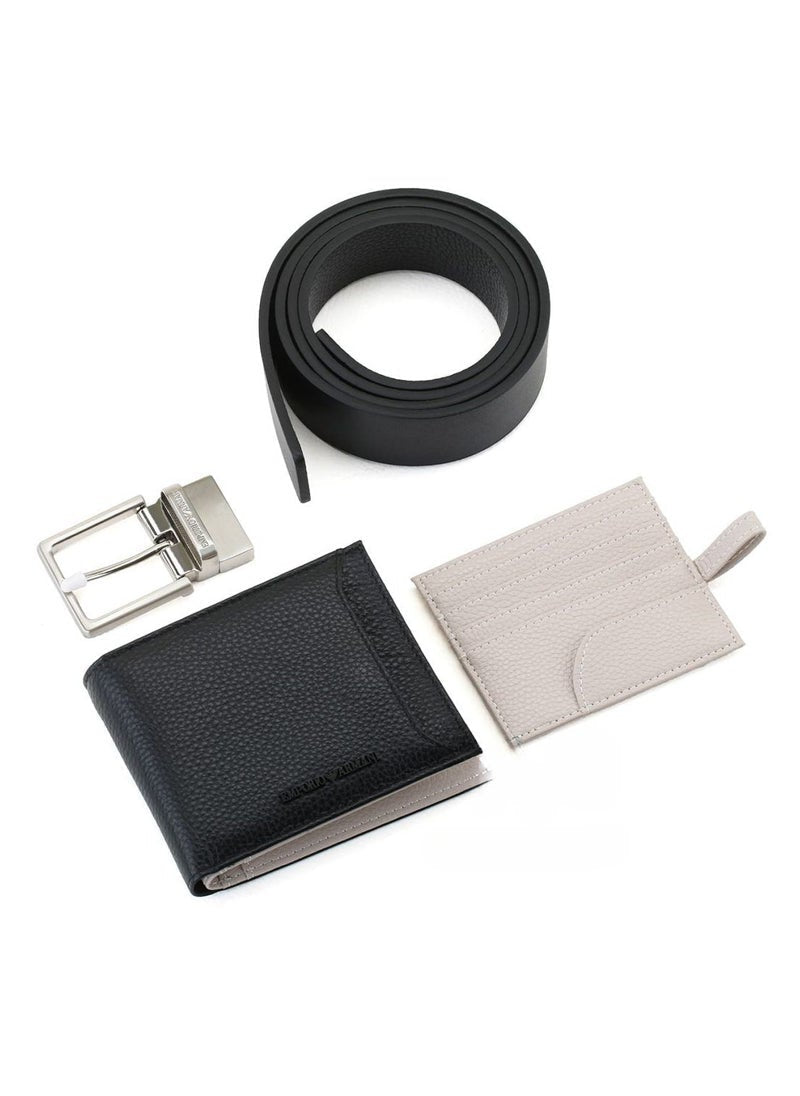EA Black Leather Wallet-Belt Set For Men