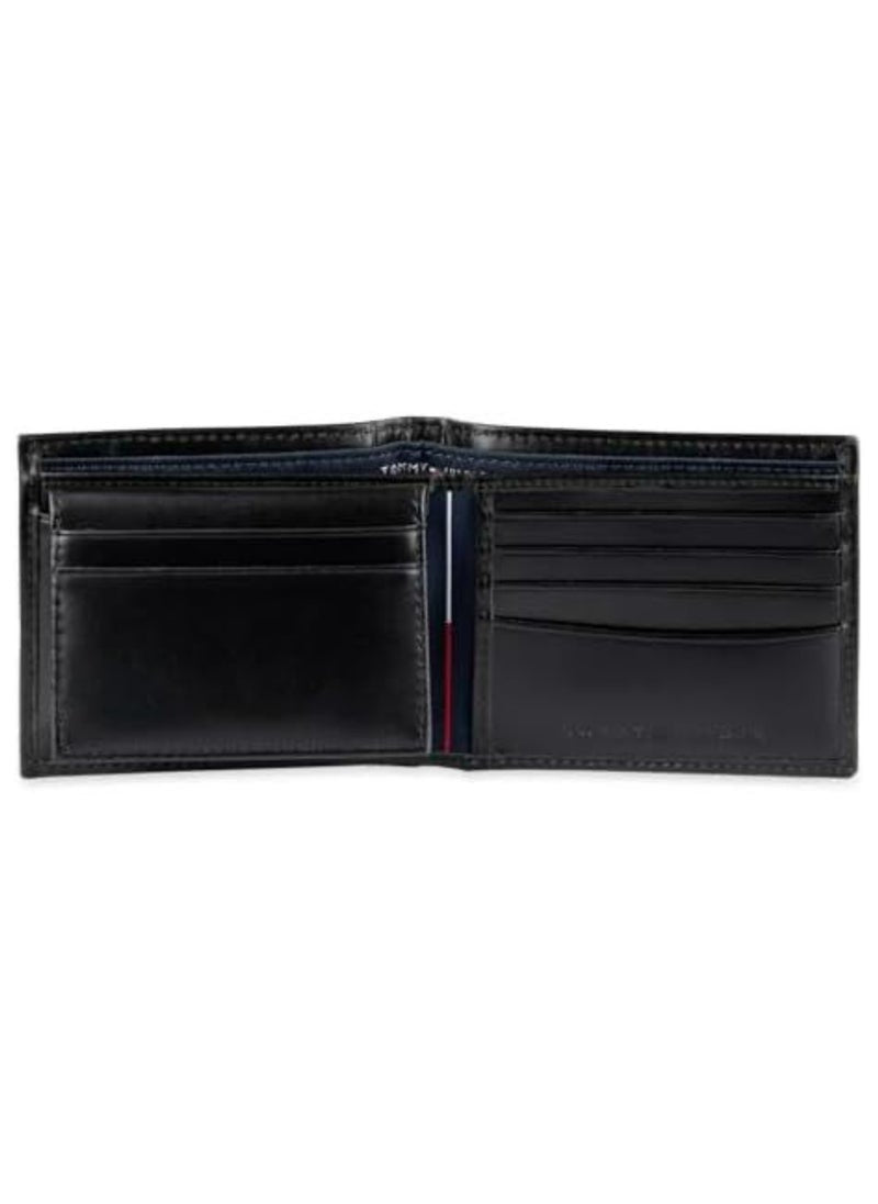 TH Black Leather Bifold Wallet For Men