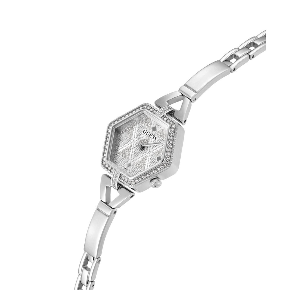 Guess GW0680L1 Women’s Silver Stainless Steel Watch – 28mm Hexagon Analog with Crystal Details