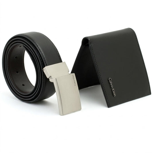 Calvin Klein Men’s Leather Belt & Wallet Gift Set – Black