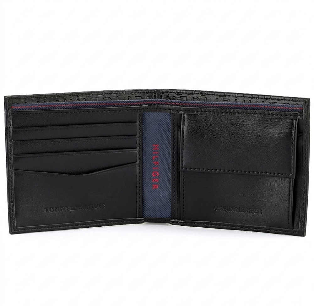 Tommy Hilfiger Men's Embossed Logo Leather Wallet - Black
