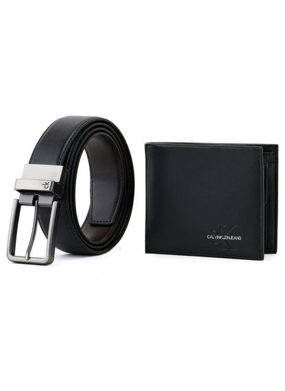CK Black Leather Wallet-Belt Set For Men